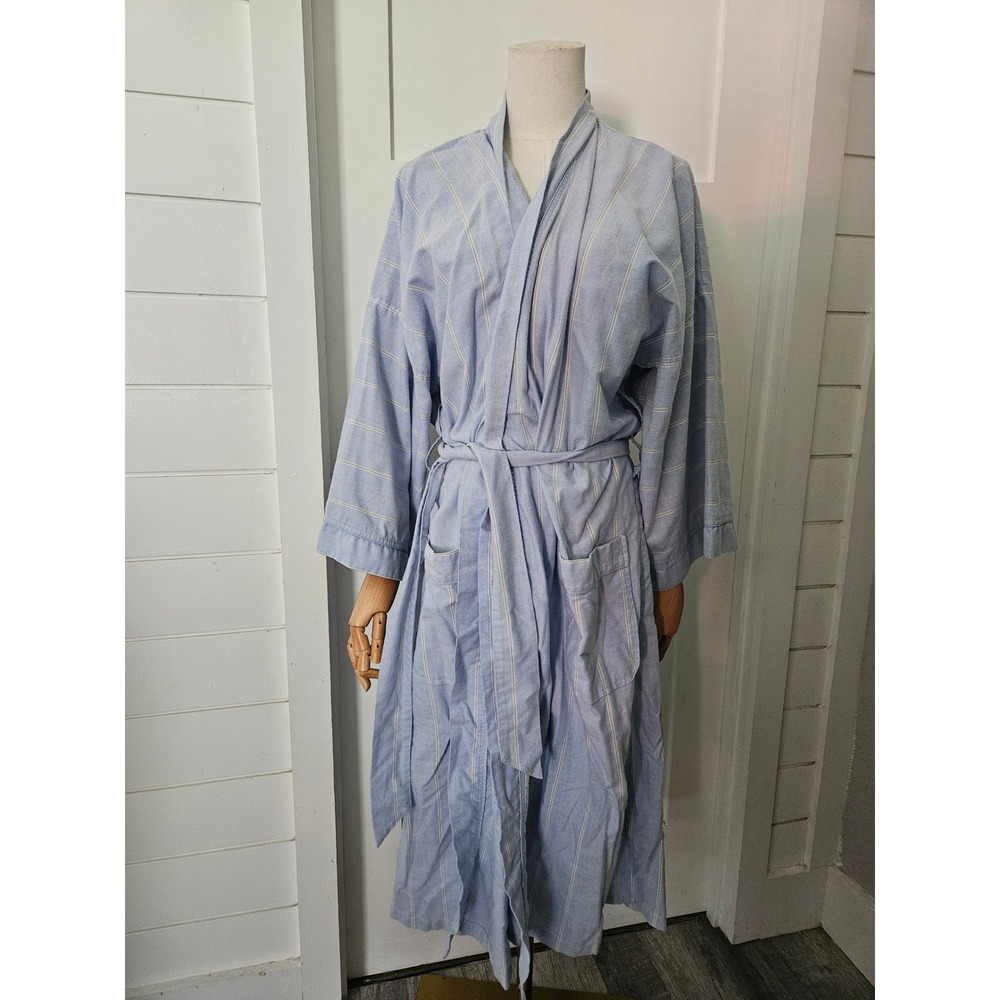 Vintage Pierre Cardin Mens Blue Striped Robe Size Fit All Bathrobe Cotton Blend